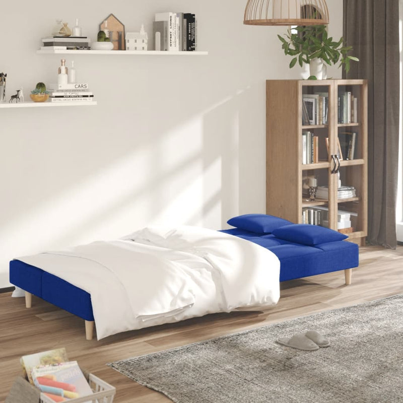 Canapea extensibilă cu 2 locuri, 2 perne, albastru, textil