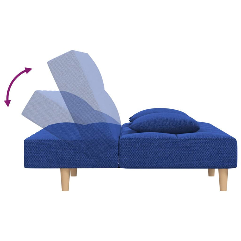 Canapea extensibilă cu 2 locuri, 2 perne, albastru, textil
