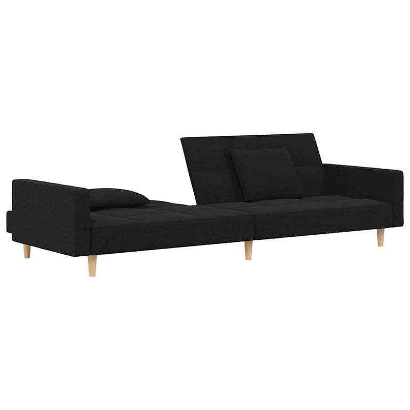 Canapea extensibilă cu 2 locuri, 2 perne, negru, textil