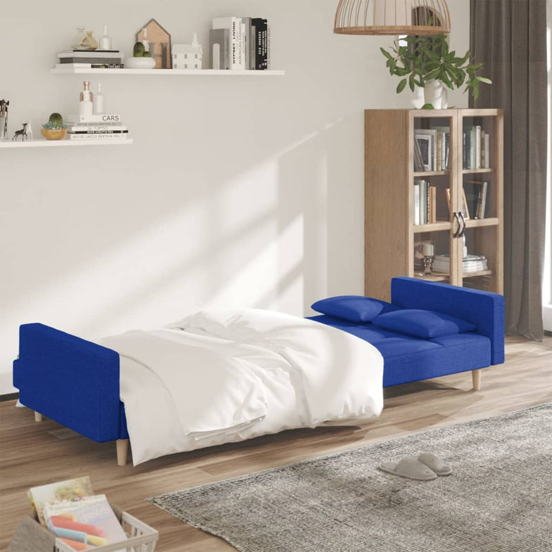 Canapea extensibilă cu 2 locuri, 2 perne, albastru, textil