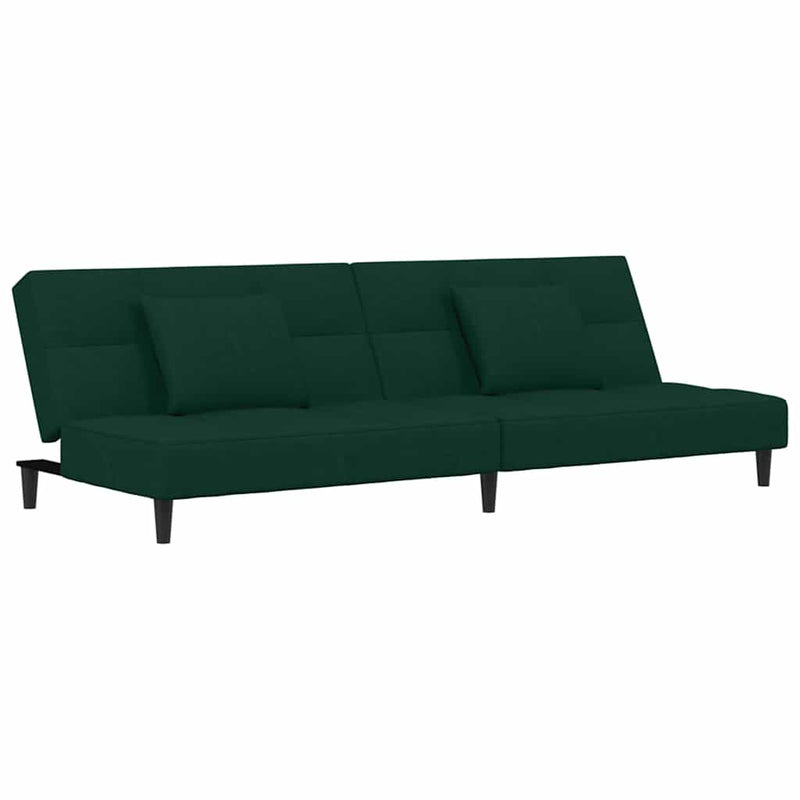Canapea extensibilă cu 2 locuri, 2 perne, verde închis catifea