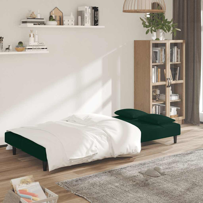 Canapea extensibilă cu 2 locuri, 2 perne, verde închis catifea
