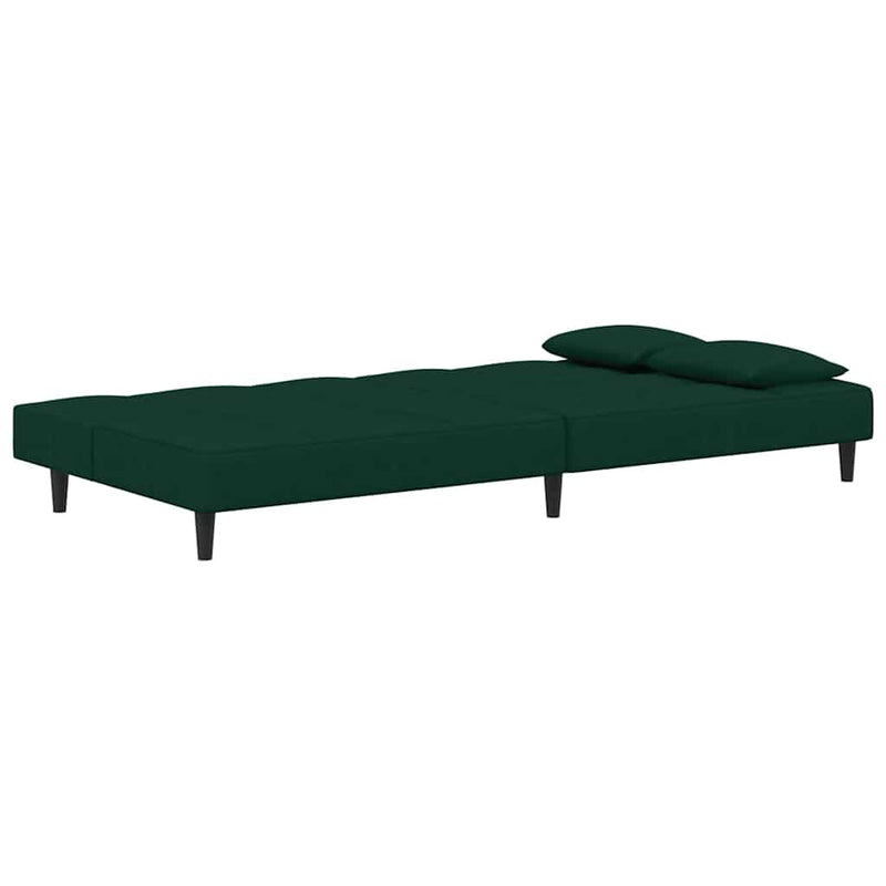 Canapea extensibilă cu 2 locuri, 2 perne, verde închis catifea