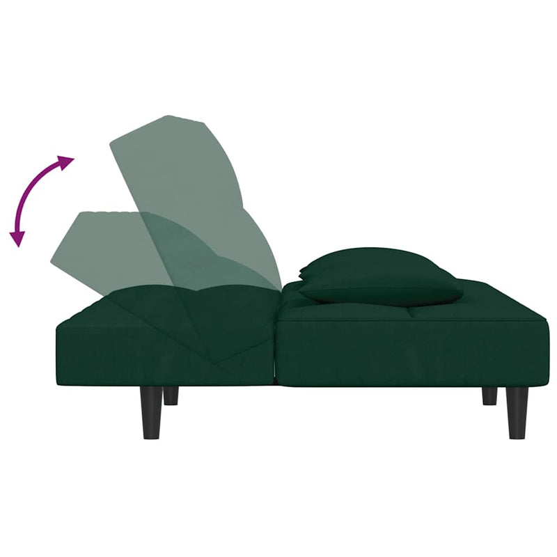 Canapea extensibilă cu 2 locuri, 2 perne, verde închis catifea