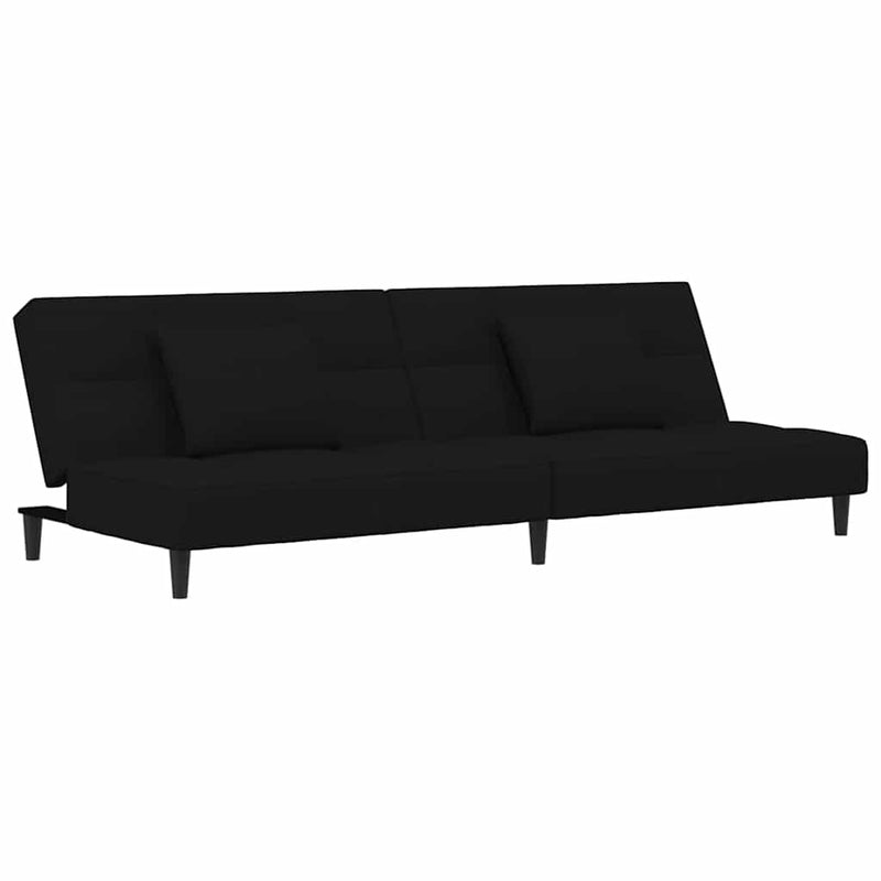 Canapea extensibilă cu 2 locuri, 2 perne, negru, catifea