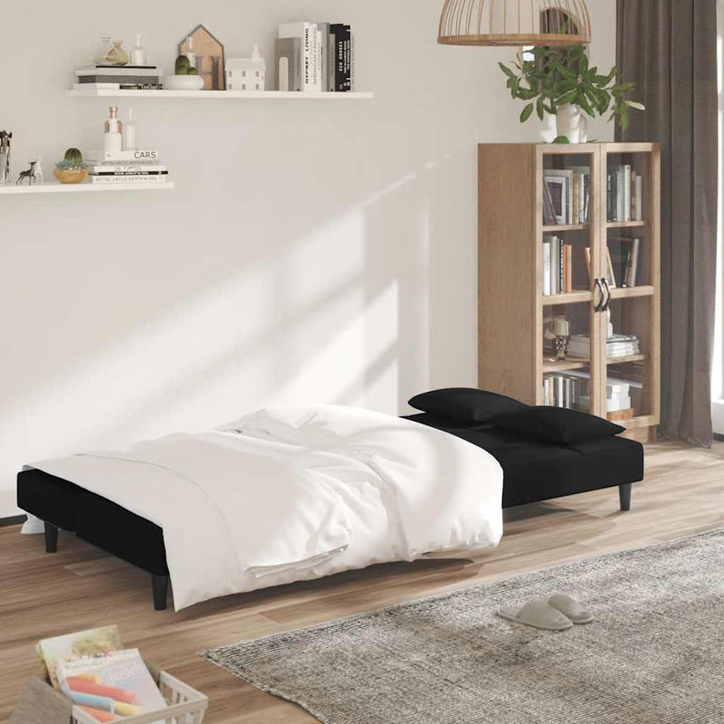 Canapea extensibilă cu 2 locuri, 2 perne, negru, catifea