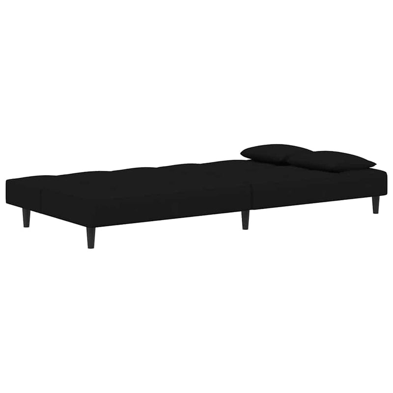 Canapea extensibilă cu 2 locuri, 2 perne, negru, catifea