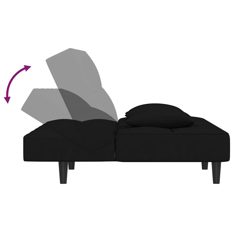 Canapea extensibilă cu 2 locuri, 2 perne, negru, catifea