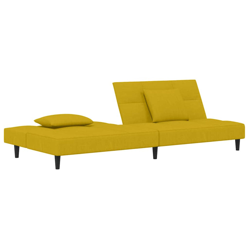 Canapea extensibilă cu 2 locuri, 2 perne, galben, catifea