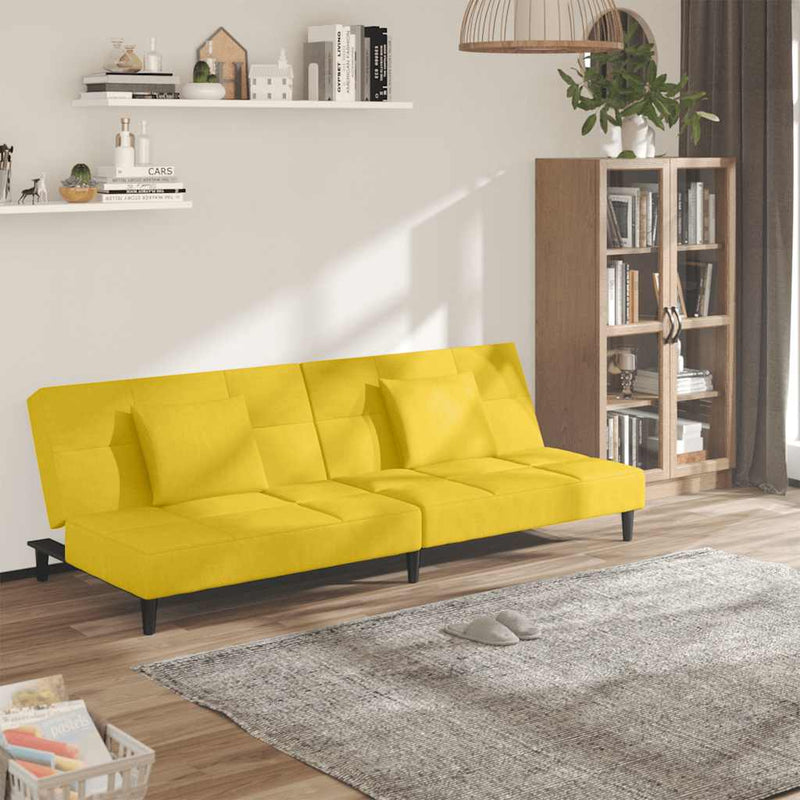 Canapea extensibilă cu 2 locuri, 2 perne, galben, catifea