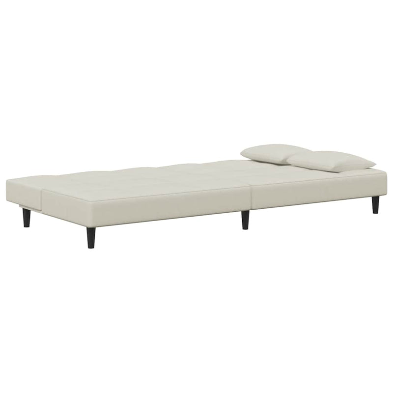 Canapea extensibilă cu 2 locuri, 2 perne, crem, catifea
