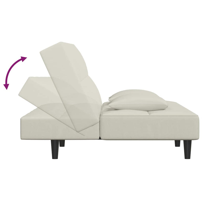 Canapea extensibilă cu 2 locuri, 2 perne, crem, catifea