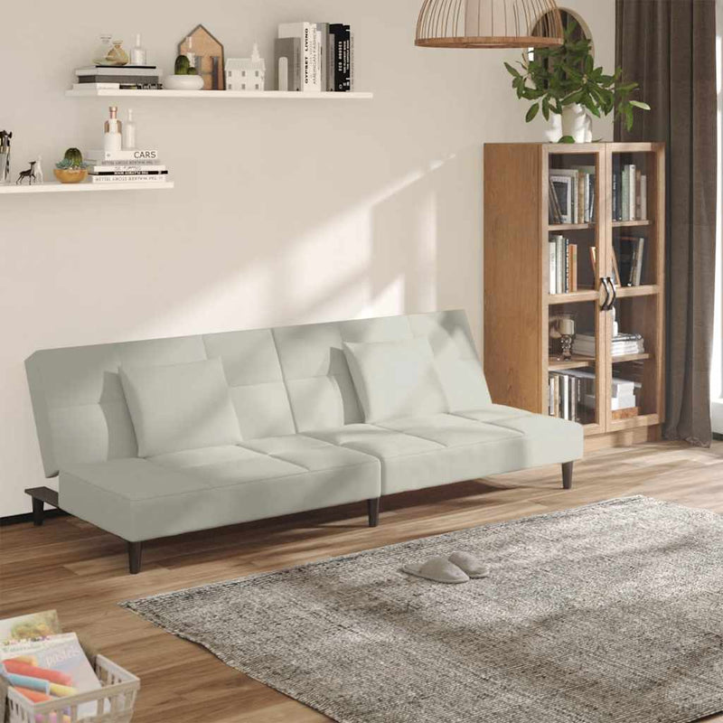 Canapea extensibilă cu 2 locuri, 2 perne, crem, catifea