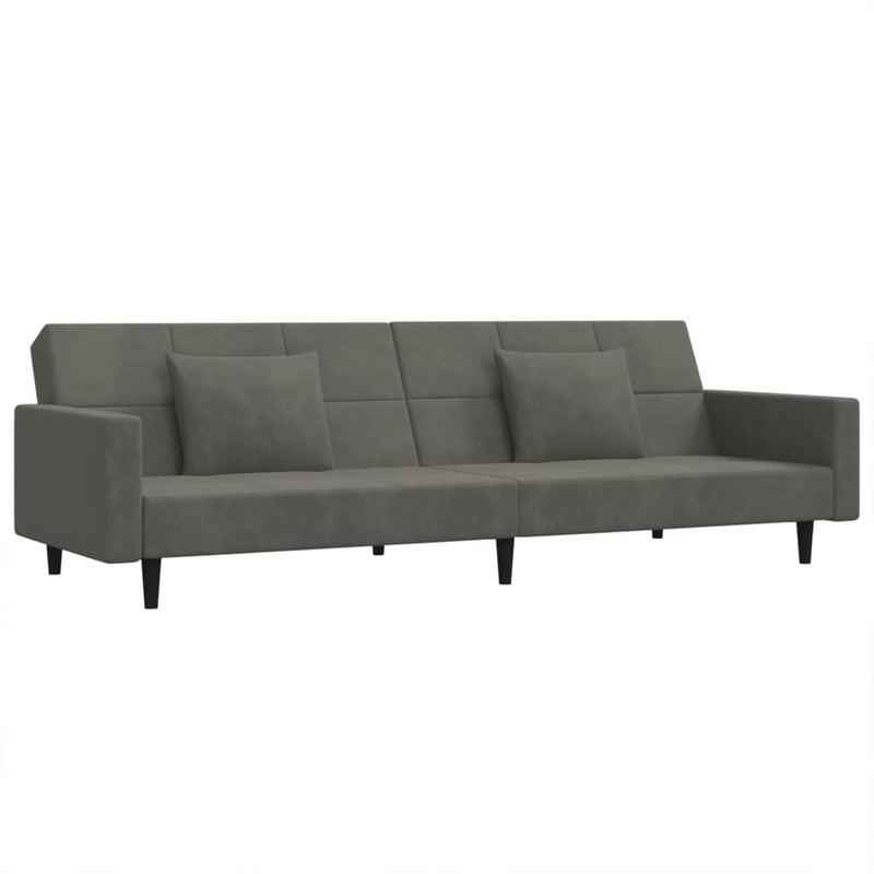 Canapea extensibilă cu 2 locuri, 2 perne, gri închis, catifea