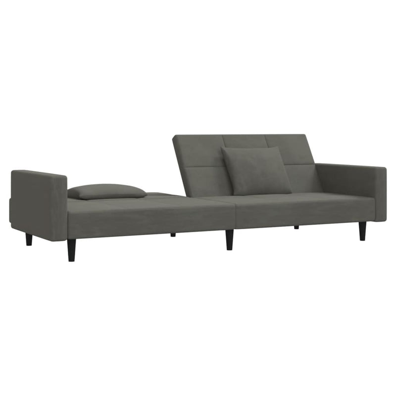 Canapea extensibilă cu 2 locuri, 2 perne, gri închis, catifea