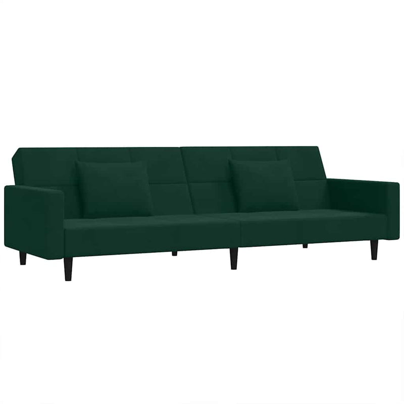 Canapea extensibilă cu 2 locuri, 2 perne, verde închis catifea