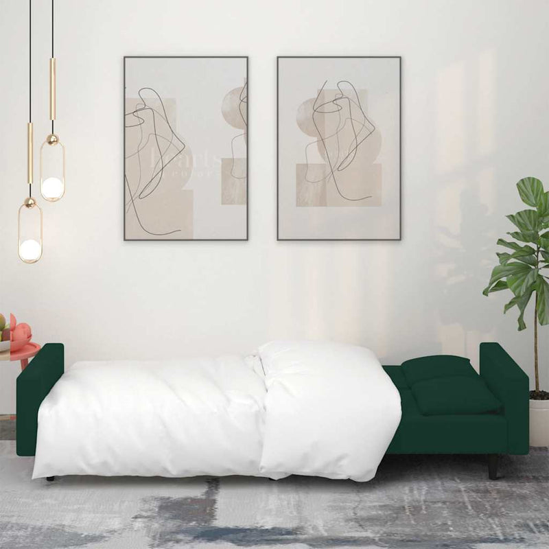 Canapea extensibilă cu 2 locuri, 2 perne, verde închis catifea