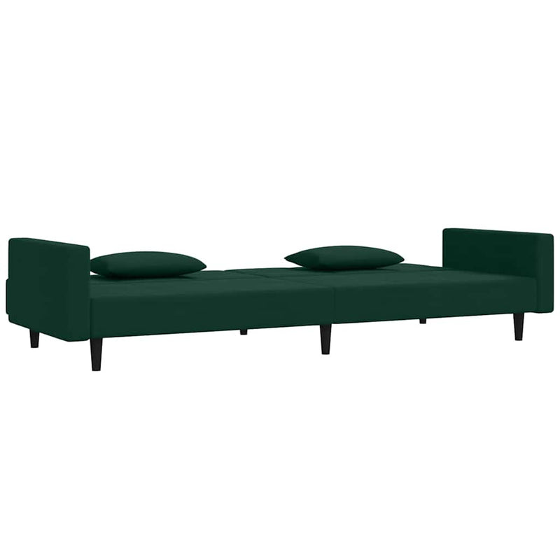 Canapea extensibilă cu 2 locuri, 2 perne, verde închis catifea