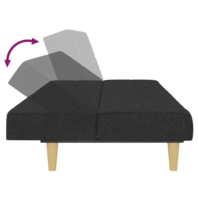 Canapea extensibilă cu 2 locuri, negru, material textil