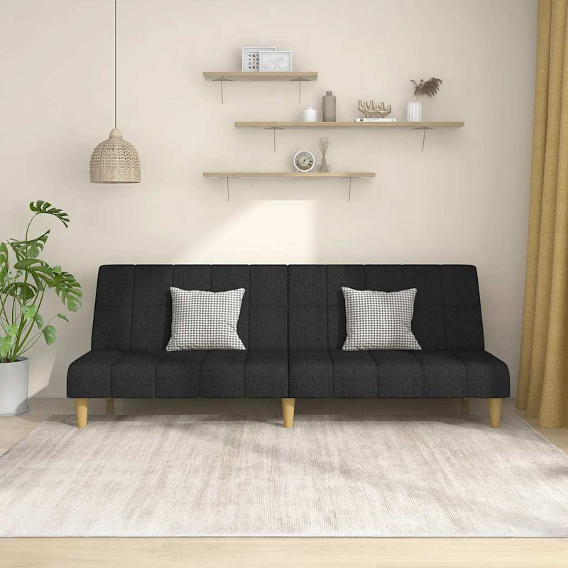 Canapea extensibilă cu 2 locuri, negru, material textil