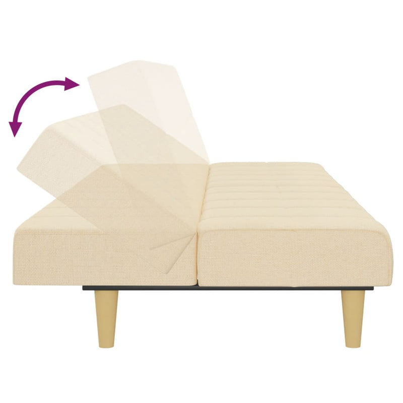 Canapea extensibilă cu 2 locuri, crem, material textil
