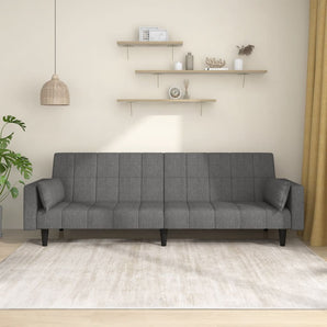 Canapea extensibilă cu 2 locuri, 2 perne, gri deschis, textil
