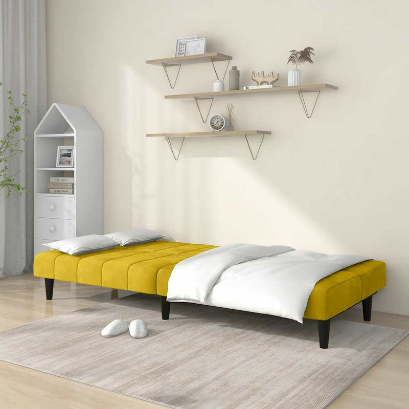 Canapea extensibilă cu 2 locuri, galben, catifea