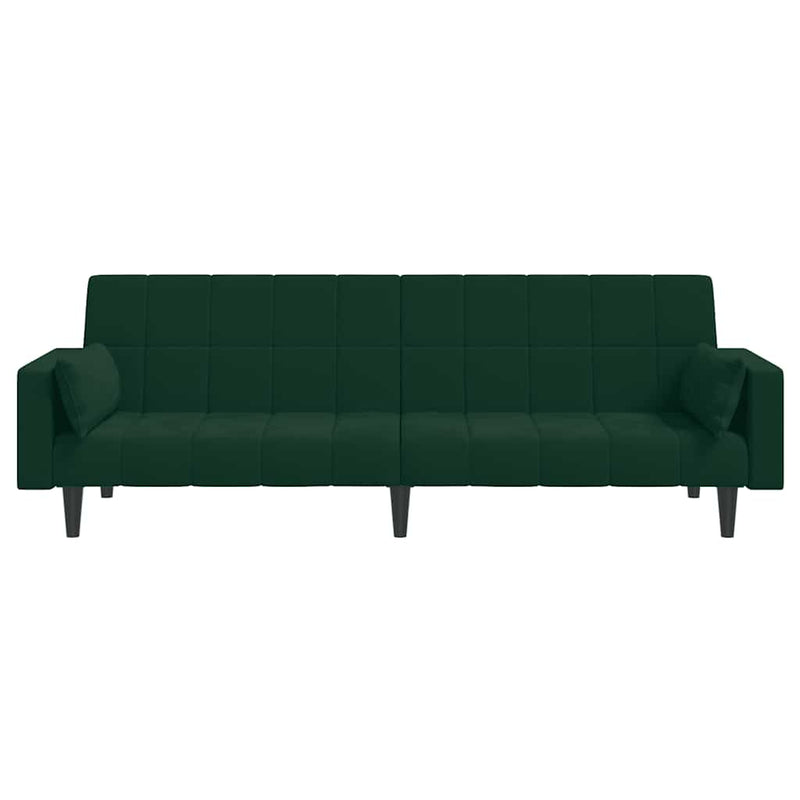 Canapea extensibilă cu 2 locuri, 2 perne, verde închis catifea