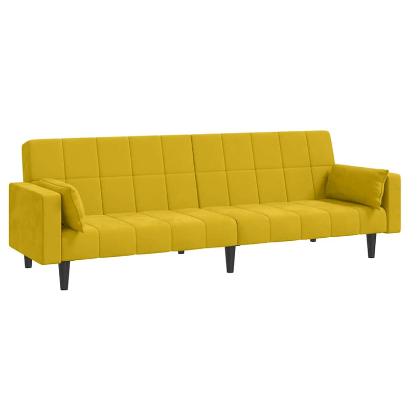 Canapea extensibilă cu 2 locuri, 2 perne, galben, catifea