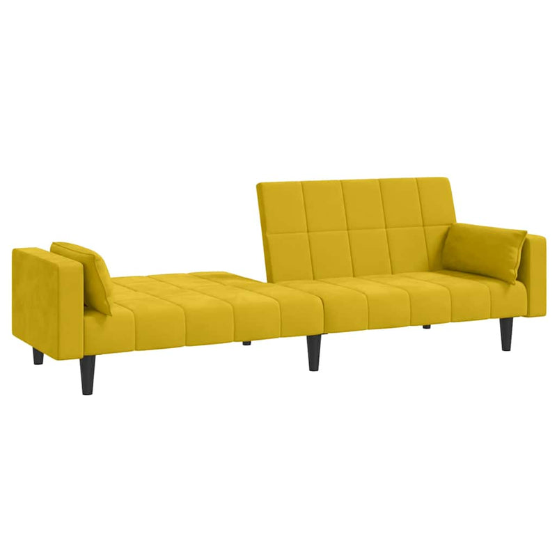 Canapea extensibilă cu 2 locuri, 2 perne, galben, catifea