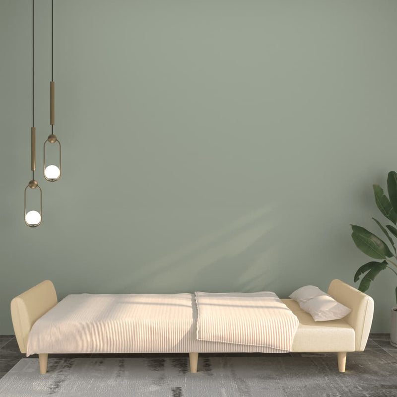 Canapea extensibilă cu 2 locuri, crem, material textil