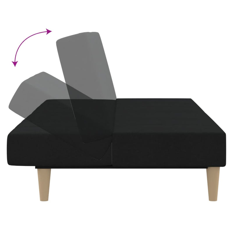 Canapea extensibilă cu 2 locuri, negru, material textil