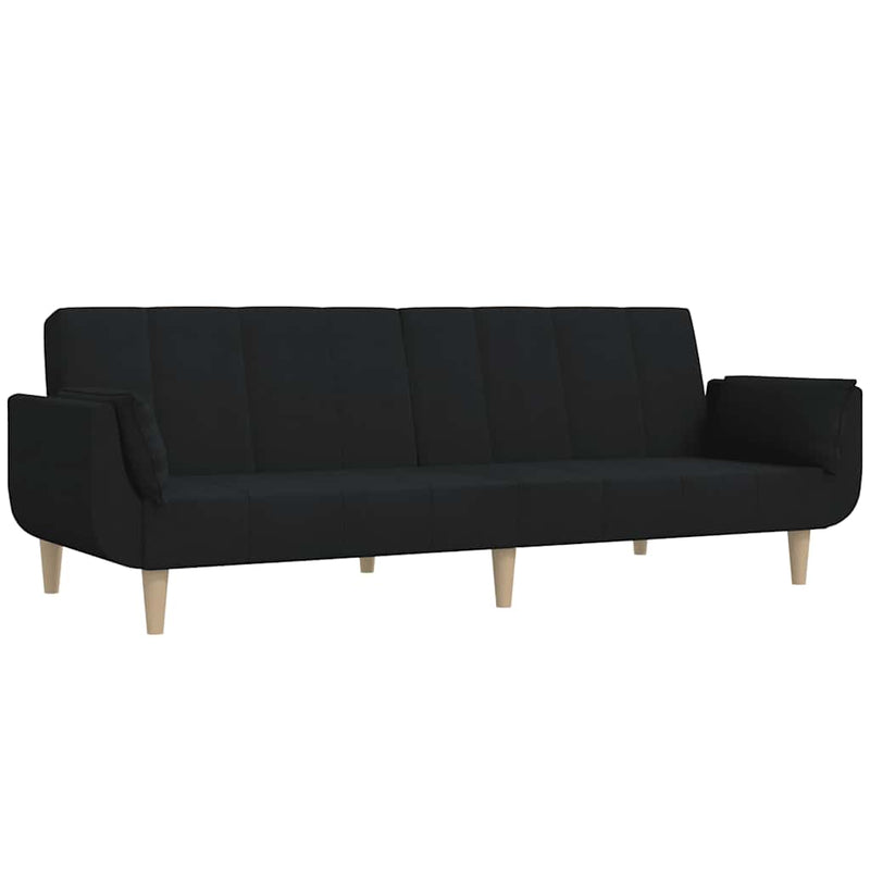Canapea extensibilă cu 2 locuri, 2 perne, negru, textil