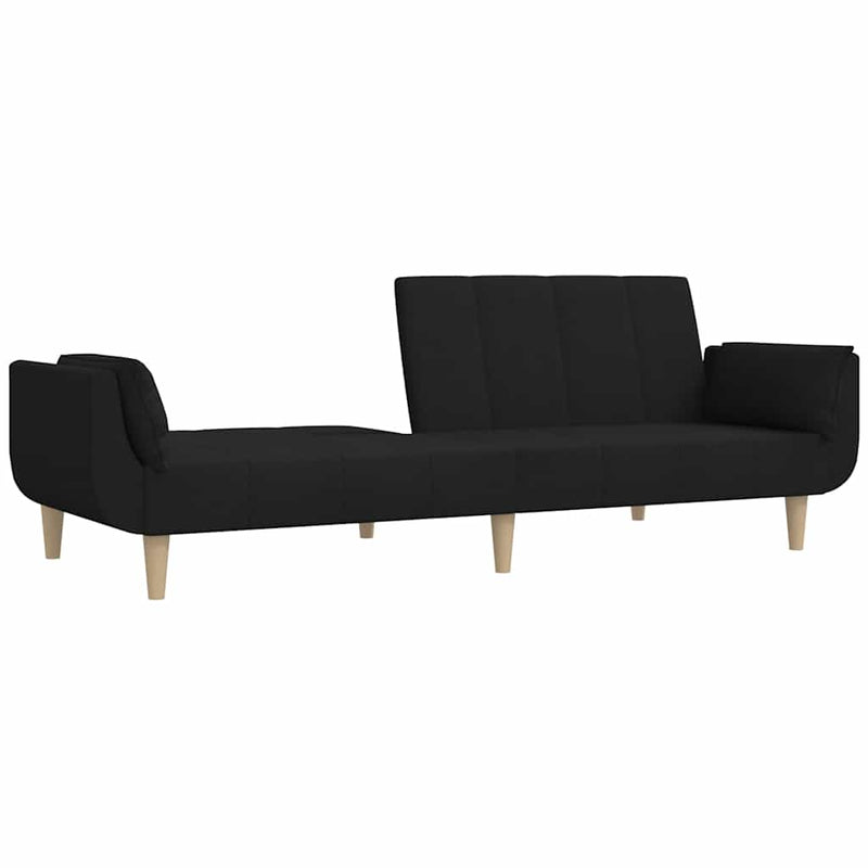 Canapea extensibilă cu 2 locuri, 2 perne, negru, textil