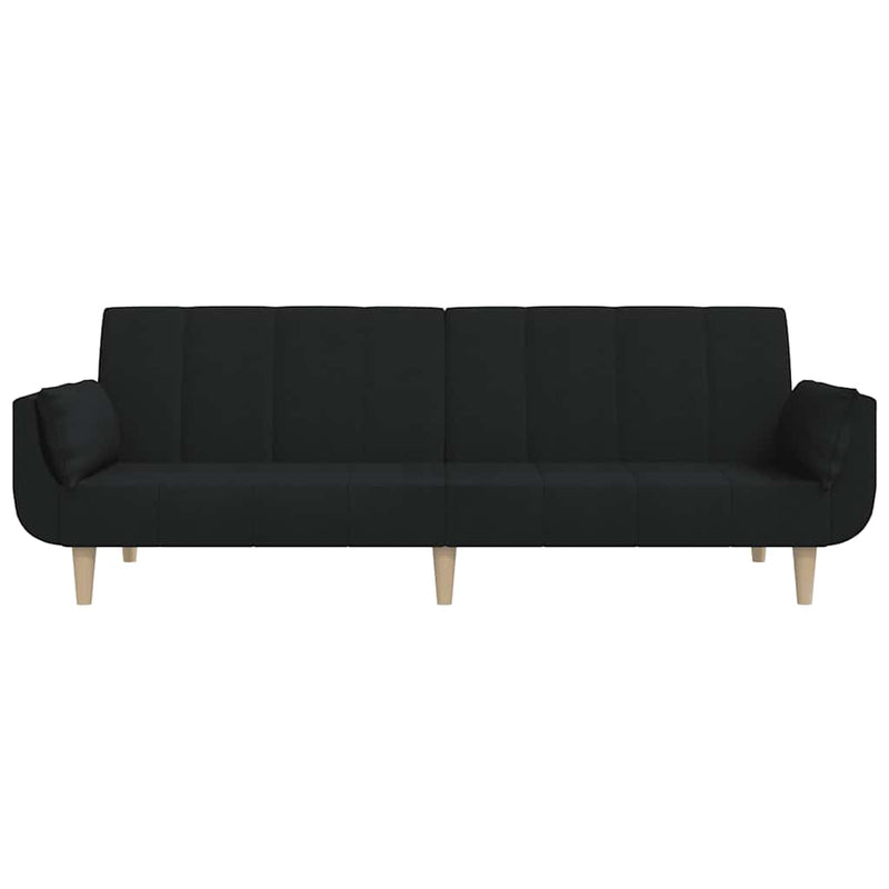 Canapea extensibilă cu 2 locuri, 2 perne, negru, textil