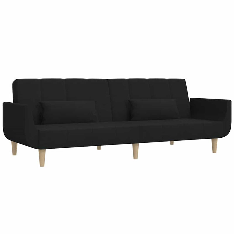 Canapea extensibilă cu 2 locuri, 2 perne, negru, textil