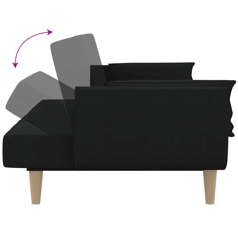 Canapea extensibilă cu 2 locuri, 2 perne, negru, textil