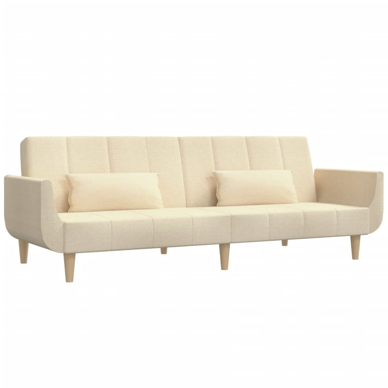 Canapea extensibilă cu 2 locuri, 2 perne, crem, textil