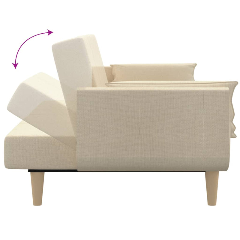 Canapea extensibilă cu 2 locuri, 2 perne, crem, textil