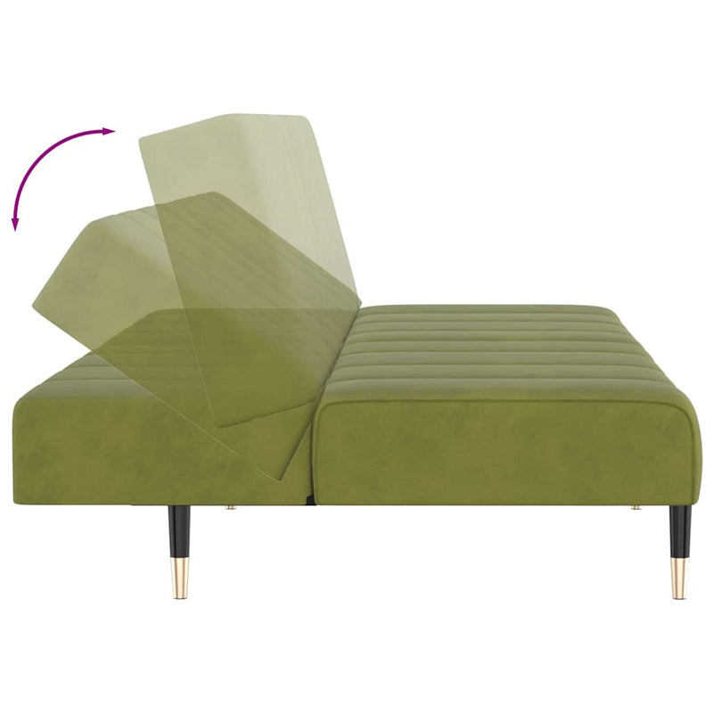 Canapea extensibilă cu 2 locuri, verde deschis, catifea