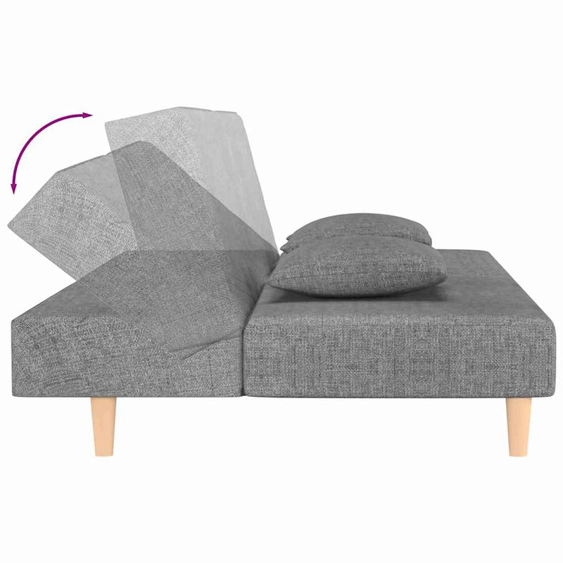 Canapea extensibilă cu 2 locuri, 2 perne, gri deschis, textil