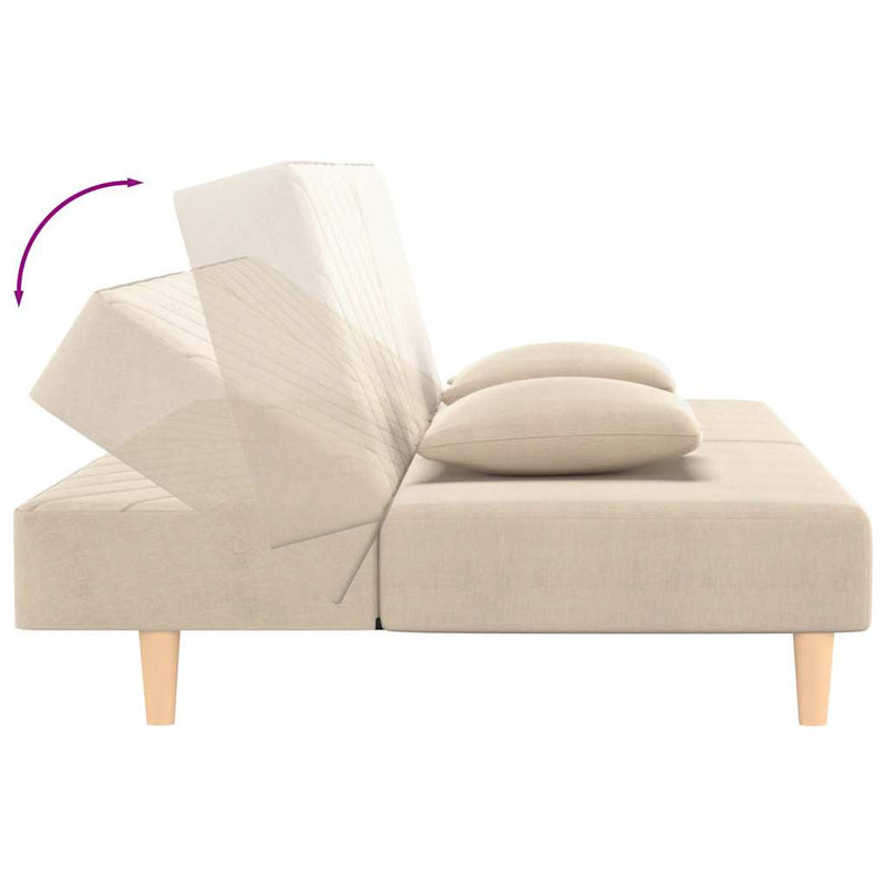 Canapea extensibilă cu 2 locuri, 2 perne, crem, textil