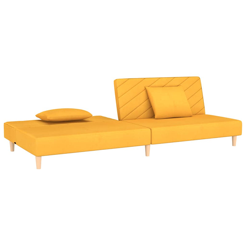 Canapea extensibilă cu 2 locuri, 2 perne, galben, textil