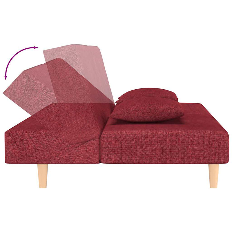 Canapea extensibilă cu 2 locuri, 2 perne, roșu vin, textil