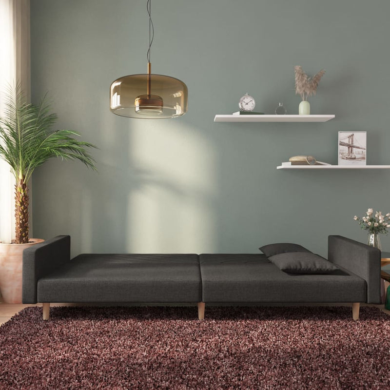 Canapea extensibilă cu 2 locuri, 2 perne, negru, textil