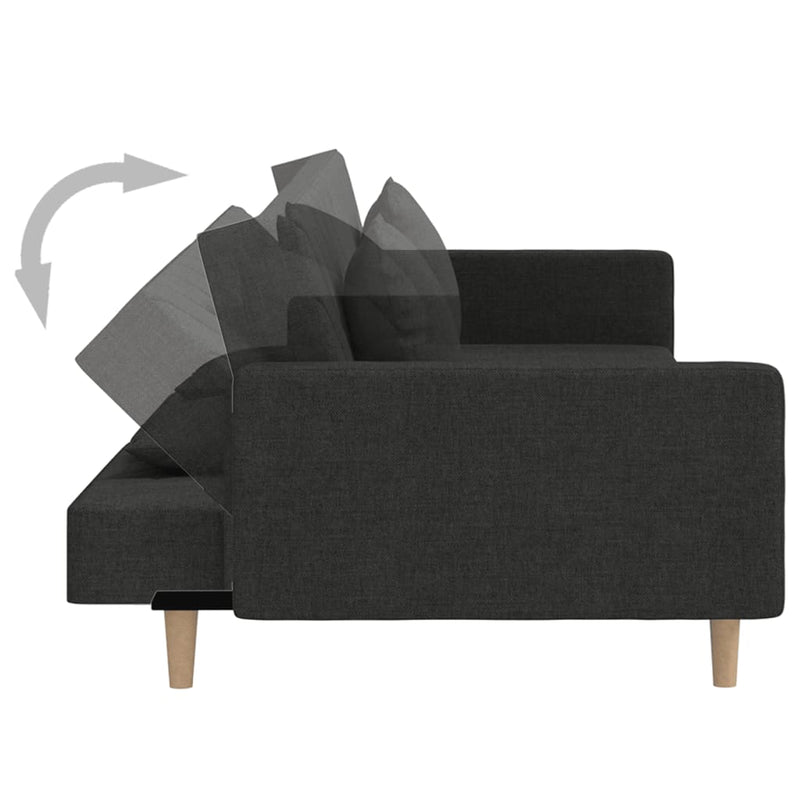 Canapea extensibilă cu 2 locuri, 2 perne, negru, textil