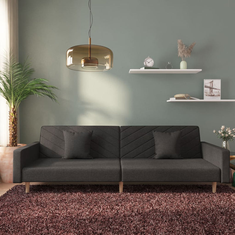 Canapea extensibilă cu 2 locuri, 2 perne, negru, textil