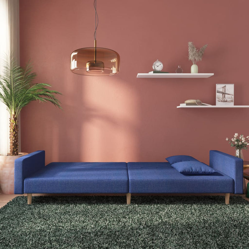 Canapea extensibilă cu 2 locuri, 2 perne, albastru, textil