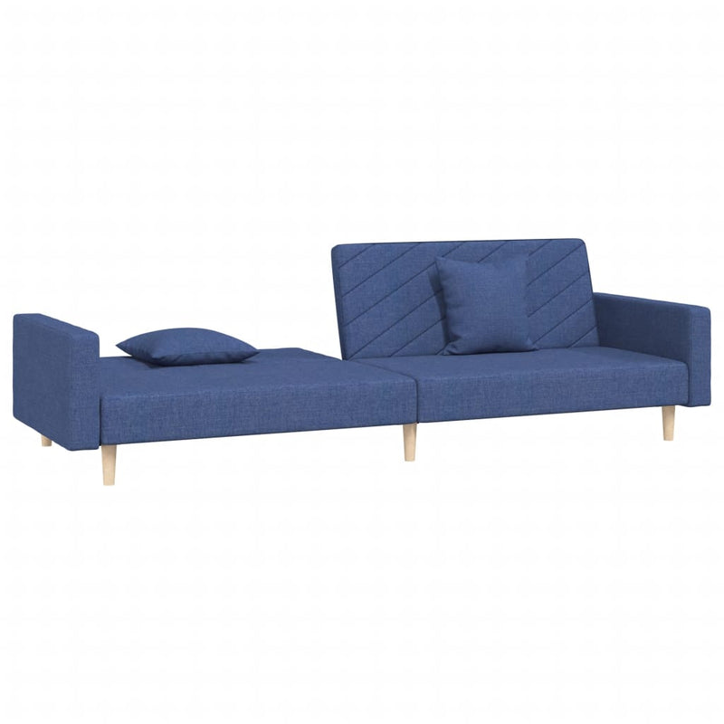 Canapea extensibilă cu 2 locuri, 2 perne, albastru, textil
