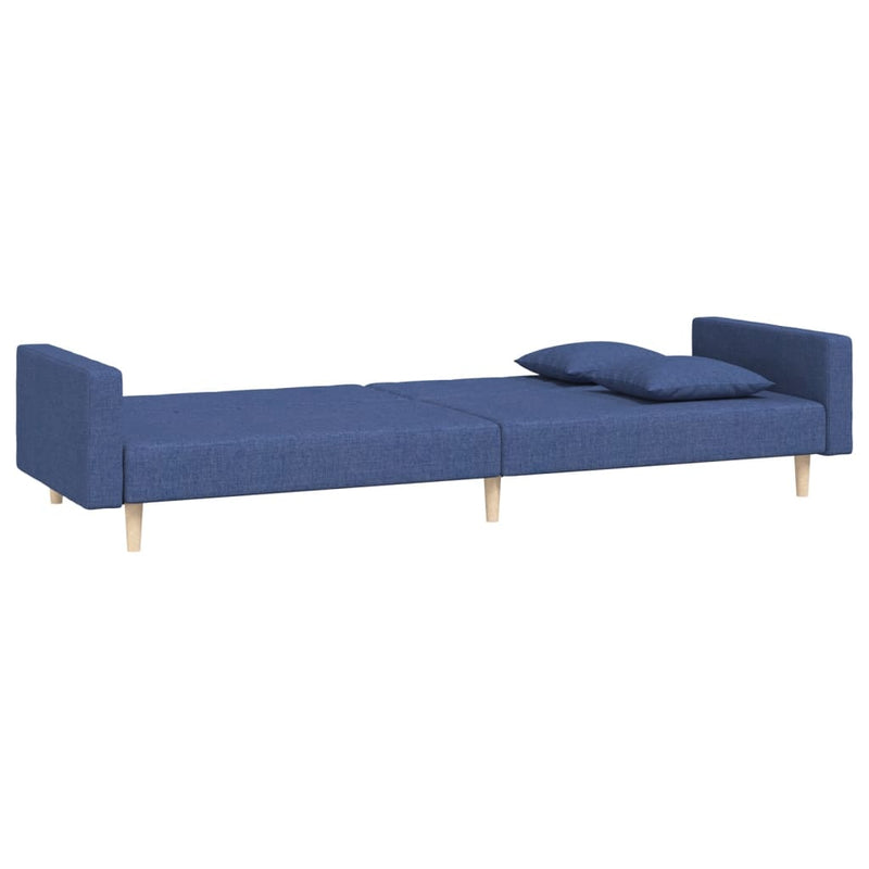 Canapea extensibilă cu 2 locuri, 2 perne, albastru, textil